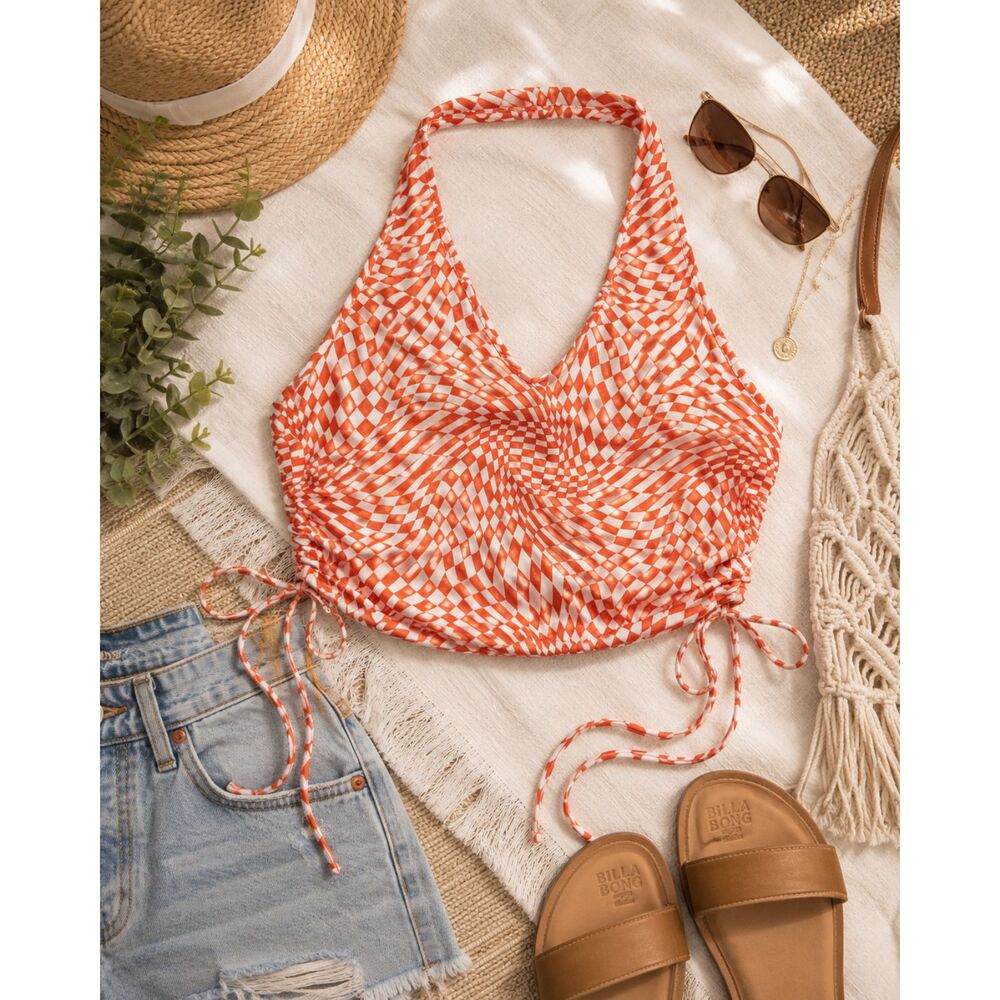 Mixed Threads Orange White Geometric Halter Crop Top Women's XL